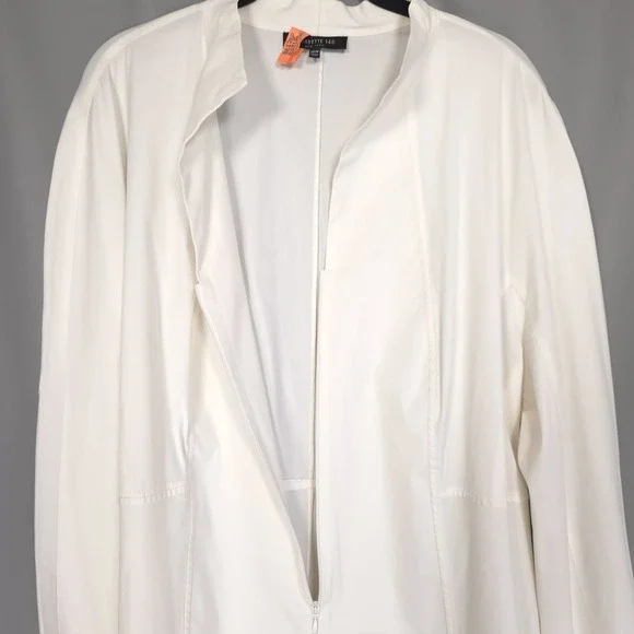 LAFAYETTE 148 Ivory Zip Front Classic Blouse Long Sleeve Stretch Top 22W - Picture 4 of 8